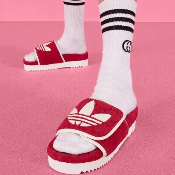 Gucci x Adidas Women’s GG Monogram Platform Slides Shoes